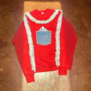 Vintage 1980's Fruit of the Loom Red Sweater with Denim pocket and accents sz L